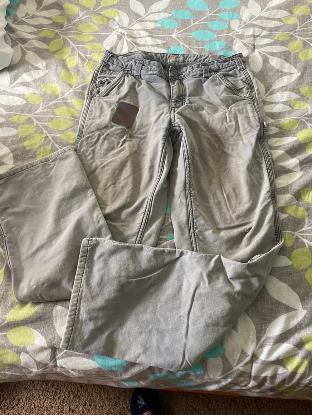 Gray Casual Cotton Pants with Patch Detail